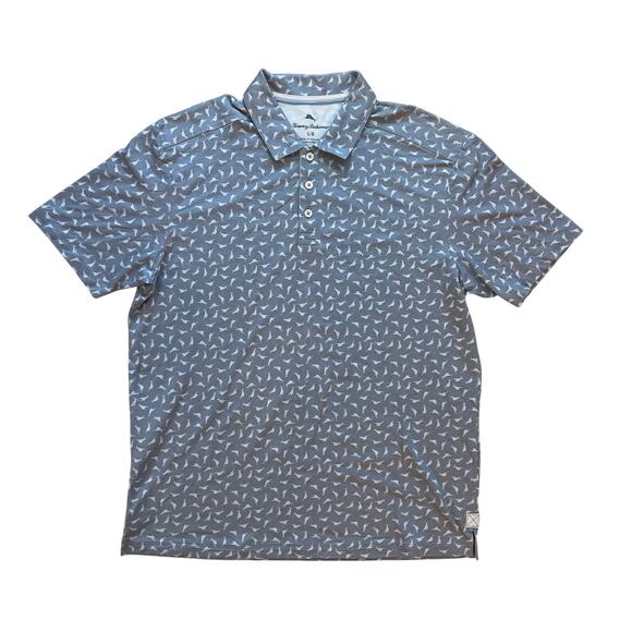 Tommy Bahama Marlin Print Polo Shirt Mens Large Gray Short Sleeve Golf Casual - Picture 1 of 9